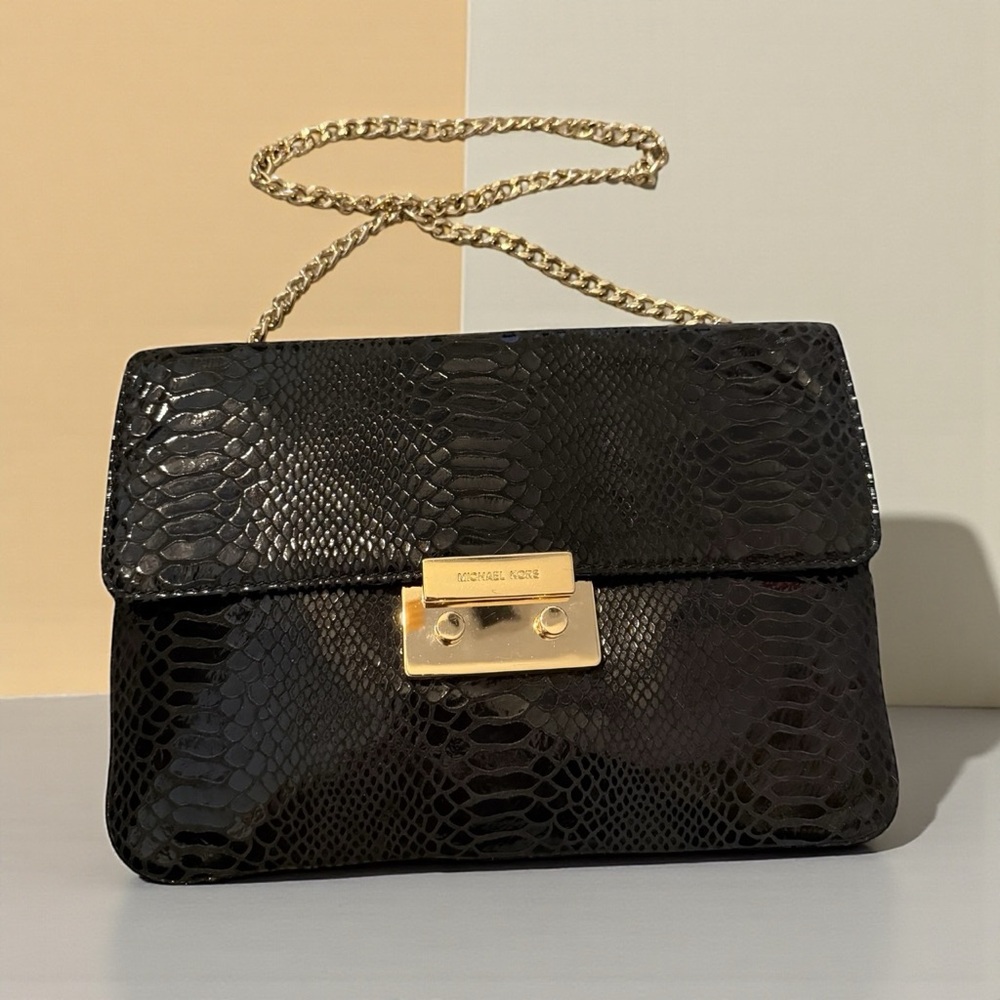 Michael Kors Black Sloan Snake-Pattern Clutch Bag